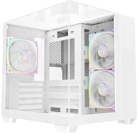 CiT Eclipse Mini mATX Gaming PC Case – Dual Chamber Design - Panoramic Tempered Glass - including 3 x 120mm ARGB Fans, 6-Port PWM Hub, AIO Support, USB 3.0, USB 2.0, HD Audio | White
