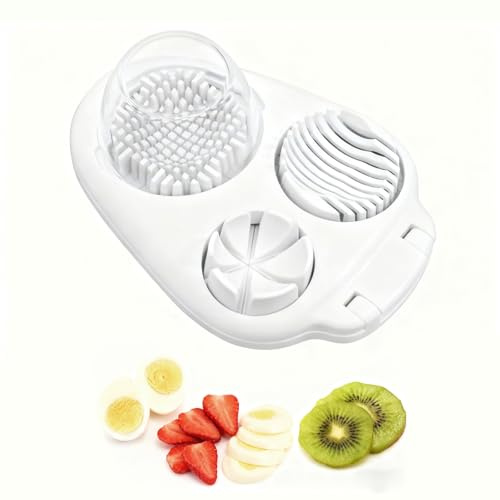 Solaceura 3-In-1egg Slicer For Hard Boiled Eggs,Stainless Heavy Duty Steel Egg Slicer Kitchen Gadget, Fit Strawberry,Apple,Banana,Cherry,Tomato,White