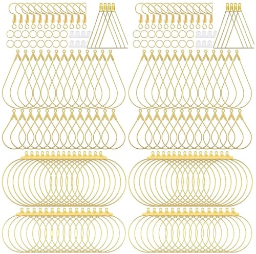 WUSJCOF 200 Pezzi Kit per Creazione di Orecchini in Acciaio Inossidabile Fai-da-te (Ganci per Orecchini, Cerchi, Anelli di Giunzione) per Adulti