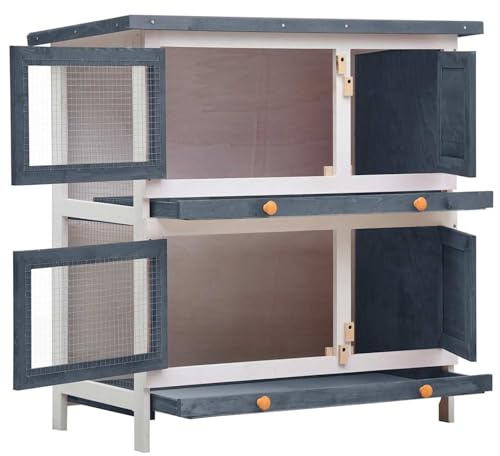 Vopese Hochwertiger 2-Ebenen-Kaninchenstall - Holzrahmen, grünes Dach, 90x45x90 cm - Geeignet für kleine Haustiere Model170834