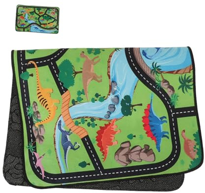 HEALLILY Faltbare Spielmatte, Dinosaurier-Straßenteppich, rutschfester Spielzimmer-Teppich für pädagogische Karte und Autobahn, leicht zu reinigende Oberfläche und Sicherheitsboden für Schlafzimmer