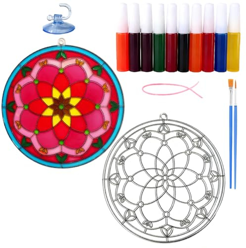 Ayhuhra 6 '' Cardinal Suncatcher Craft, DIY Cardinal Stained Glass Gifts for Birds Lover, Red Birds Sun Catcher for Windows Hanging (Sunflower)