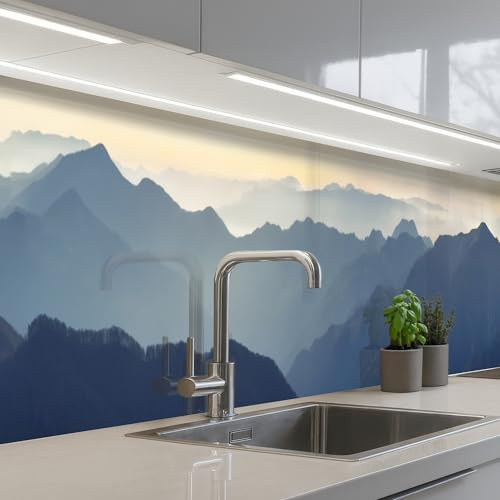KitchenYeah© Küchenrückwand Selbstklebende Kitchen Wall Protector Küchen | 60x300 cm - Rückenwand Küchenfronten Küchenrückwände Küche Wand Landschaft - Berge - Grün - Natur