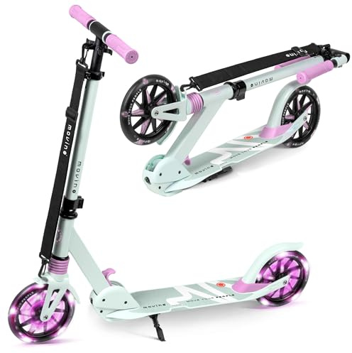 Movino City Light – LED-Cityscooter für Kinder und Jugendliche, Stoßdämpfer, 180 mm Räder, Höhenverstellbarer Lenker, rutschfeste Griffe
