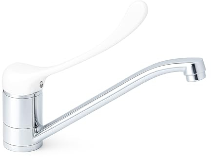 Niederdruck Hygienearmatur Küchenarmatur Wasserhahn | mit langem Hebel, Arztgriff zur Ellenbogen Bedienung, schwenkbarer Auslauf, für Arztpraxis Klinik Labor und Werkstatt