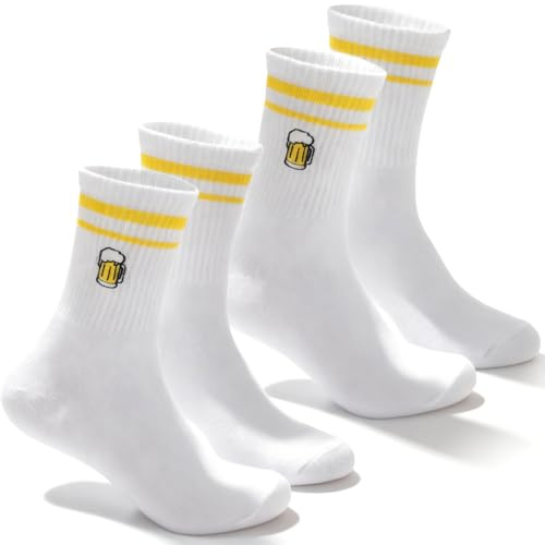XLIUAX 2 Paar Lustige Bier Socken, Bier Socken Bestickte Biersocken Herren Tennissocken Sportsocken Sock für Männer Frauen Bierliebhaber Vatertag Bierfest Weihnachtstag, 37-45
