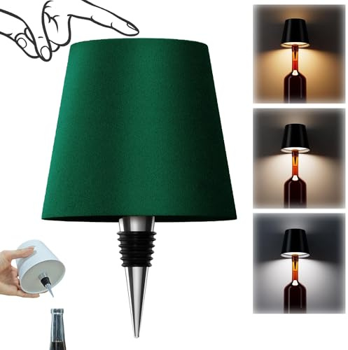 AIMARS Wireless Bottle Lamp, 3 Color Stepless Dimming Wine Bottle Lamp, LED Rechargeable Touch Control Wireless Bottle Lampshade for Bedroom, Restaurant, Bar (Dark Green, 1-Pack)