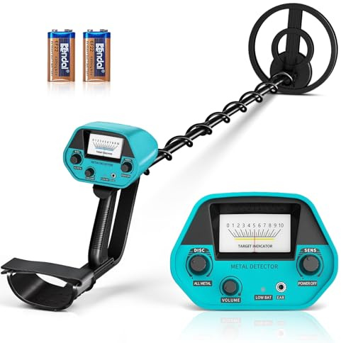 Metal detector ricaricabile Set professionale per adulti e bambini, alta precisione,impermeabile,regolabile in altezza,metal detector per oro 78-108cm con bobina di ricerca da 25cm (Blu-verde)
