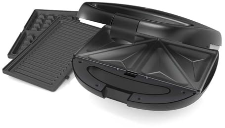 Melissa 3-in-1 Sandwich Maker, Waffle Iron and Compact Grill with 3 Sets of Detachable Non-Stick Plates, 850W - Black