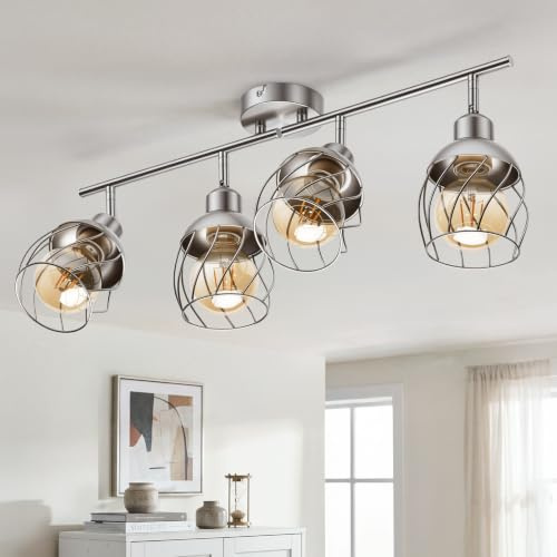 BOJIM Wohnzimmerlampe Decke Lampe Industrial Style, Deckenstrahler E27 4-Flammig Schwenkbar für Kueche, Deckenleuchte Strahler Mehrflammig Deckenlampe Deckenspots für Schlafzimmer（Ohne Leuchtmittel