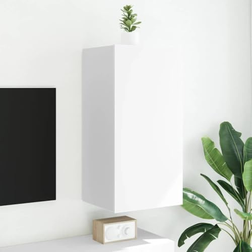 Ziaphsol Meuble TV Mural avec lumières LED Blanc 40,5x35x80 cm Support TV Suspendu Design, Rangement Pratique pour Salon séjour et Chambre