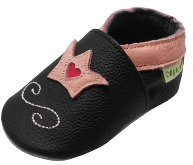 SAYOYO Baby Krone Lauflernschuhe Leder Weiche Sohle Baby Mädchen Baby Jungen Kugelsicherer Krippe Enfants Schuhe 21/22 (12-18) L Monate, Schwarz