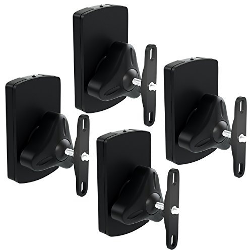 deleyCON 4X Soporte Universal para Altavoces y Bafles de Grado de Rotación + Inclinación hasta 10kg de Carga Instalación en Paredes y Techos - Negro