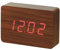 Gingko Brick LED Click Clock Wiederaufladbarer Wecker mit Sound-Aktivierung (Zeit, Datum & Temperatur), Walnuss / Rot LED