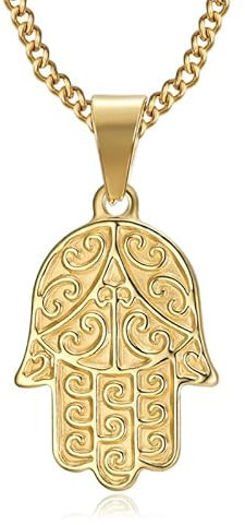 BOBIJOO JEWELRY - Pendentif Main de Fatma Marie Fatima Collier Protection Acier Inoxydable Or Doré Plaqué Chaîne