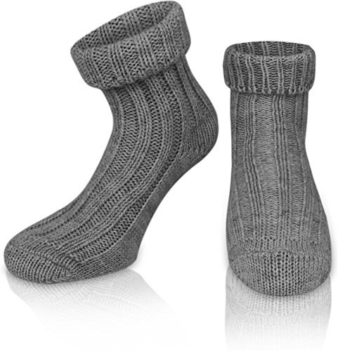 normani 2 Paar Sehr Warme weiche Umschlag Söckchen mit Alpaka Wolle/Bettsocken/Sauna Socken Farbe Mittelgrau Größe 43-46
