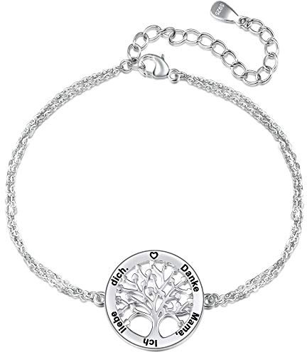 LOVORDS Damen Armband Gravur 925 Sterling Silber Lebensbaum Familie Kreis Geschenk für Mutter Mama