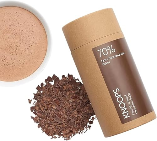 Knoops 70% Extra Dark Hot Chocolate Flakes, Hot Drinking Chocolate, 250g | Luxury, Delicious Cocoa Drink with Real Choc Flakes, All Natural Vegan Ingredients, 250 g, Equal to 8 Serving Sachets
