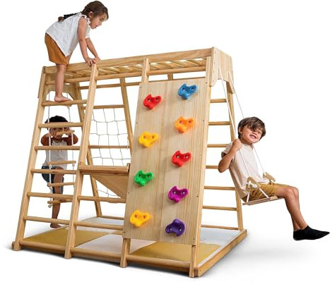 Avenlur Magnolia Indoor-Spielplatz, 7-in-1-Klettergerüst, Klettergerüst aus Holz im Montessori-Waldorf-Stil, Rutsche, Kletterwand, Klettergerüst, Kinder von 2 bis 6 Jahren