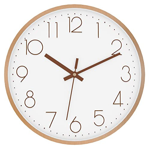 INTIRILIFE Orologio da parete oro rosa - bianco - 30 cm - Orologio rotondo a batteria con numeri grandi - Silenzioso, senza ticchettio - Orologio al quarzo classico e moderno per soggiorno