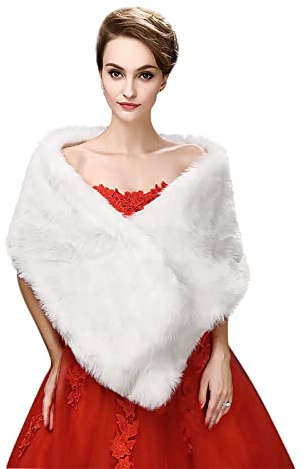 IBLUELOVER Châle Mariage de Hiver Femme Étole Châle de Mariée en Faux Fourrure Écharpes sur Robe Banquet Soirée Foulards Epaulière Veste Manteau Chaud Cape Boléro de Cérémonie Anniversaire Mariage