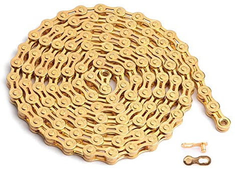 Hycline Bike Chain 6/7/8-Speed, Half Hollow 116 Links Bicycle Chain 1/2 x 3/32 Inch, Special Steel for Road Mountain Racing Cycling - Gold