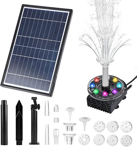 Everfarel Pompa Solare per Laghetto 7 W, Fontana a LED per Giardino, Piscina, Decorazione dell'Acqua - Altezza 85 cm