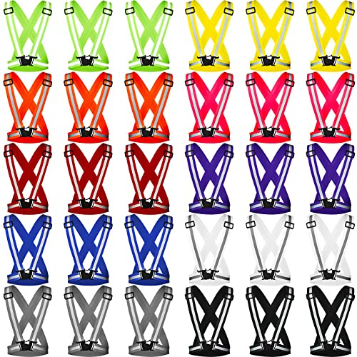 Macarrie 30 Pack Reflective Running Vest High Visibility Safety Vests, Lightweight Adjustable Elastic Reflective Gear for Night Running Jogging Cycling Walking Hiking Dog Walking Men Women Bulk Pack