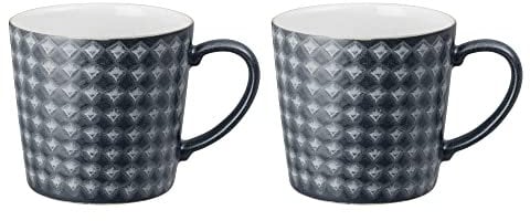 Denby - Impression Charcoal Blue Large Coffee Mug Set of 2 - 400ml Stoneware Ceramic Tea Mug Set - Dishwasher Safe, Microwave Safe