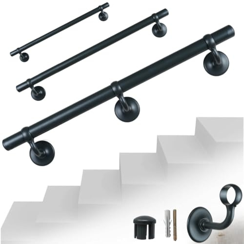 Parpyon® Corrimano a muro Scala Tubo passamano Prodotto 100% Italiano Fissaggio a parete con supporto Kit montaggio FACILE fai da te scale e balaustra (Grigio Grafite, 80cm)