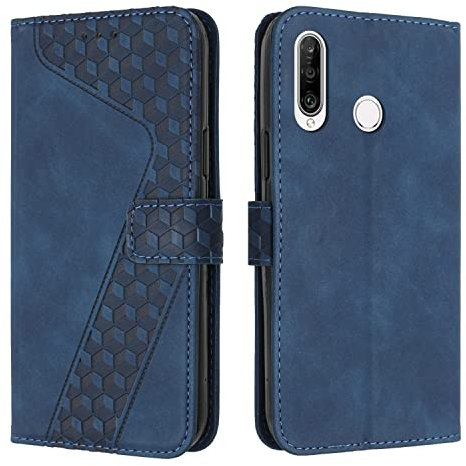 OKZone Funda para Huawei P30 Lite/Nova 4e, PU Cuero Flip Carcasa Fundas Móvil de Tapa Libro Caso Piel PU para Huawei P30 Lite/Nova 4e, Billetera Tarjetero Case Telefono Cubrir Móvil Phone Cover(Azul)