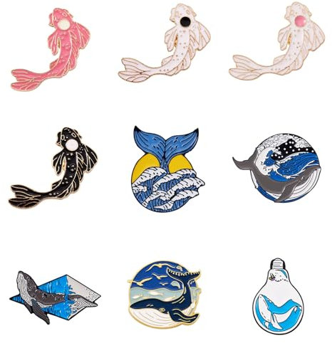 Crafans 9 niedliche Emaille-Broschen, Cartoon, Ozean, Fisch, Wal, Emaille, Anstecknadel, Schmuck für Rucksäcke, Kleidung, Hemd, Dekoration, Knöpfe, Pullover-Broschen, Metall