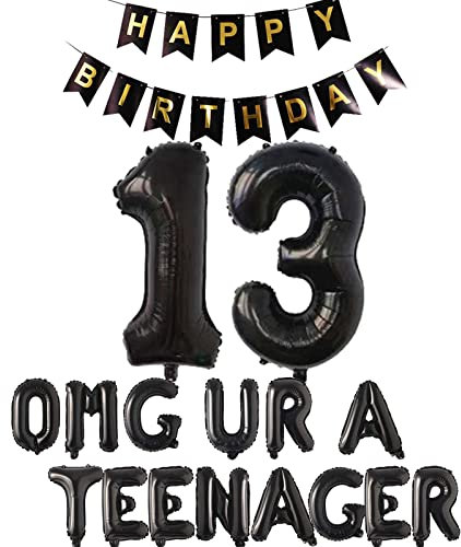 13 Teenager Geburtstag Party Dekorationen für Jungen Mädchen, 13 Geburtstag Dekorationen OMG Ur A Teenager Ballon Geburtstag Banner Jumbo Zahl 13 Folienballons für 13 Jahre alt Söhne Tochter (Schwarz)