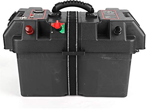 Battery Box, Durable Anti Corrosion ABS Material Heavy Duty Battery Box With12V Charger Port Built in Battery Meter Waterproof Battery Case for Group 24 and 27 Size Batteries
