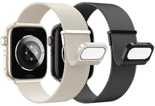 AMSKY 2 Stück Band Kompatibel mit Apple Watch Armband 44mm 40mm 46mm 45mm 42mm 41mm 49mm 38mm, Dual Magnet Edelstahl Metall Kompatibel mit iWatch Armband Se Ultra Series 10 9 8 7 6 5 4 3 2 1