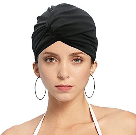 PUOKOTUL Bonnet de Bain Natation en Tissu Bonnet de Natation Cheveux Chapeau de Bain pour Plage Piscine Filles Bonnet de Douche (Nior)