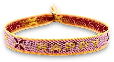 happymaker - Festival Armband, Stoffarmband mit Statement - Happy - mit vergoldeter Perle, Armband Damen Boho, wasserfest und handmade, Freundschaftsarmband