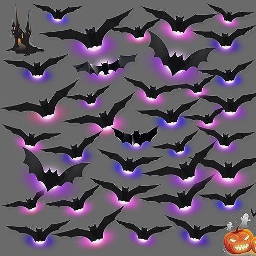 Halloween Dekoration 3D LED Fledermaus Lichter für Wand Dekor Aufkleber Licht,Simulation Fledermaus Licht für Außen Fenster Innen Fledermaus Wandaufkleber Schlafzimmer,Wohnzimmer