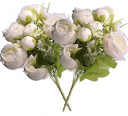 YELYAN 2 Pack Fake Peony Artificial Flowers White Flowers Silk Peonies Bouquets for Wedding Home Birthday Party Arrangment Garden Decoration (white)