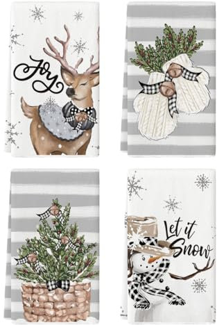 Artoid Mode Rentier Schneemann Handschuhe Bar Weihnachten Küchentücher Geschirrtücher, 42x65 cm Mikrofaser Saugfähig Handtücher Küchen Deko 4er Set