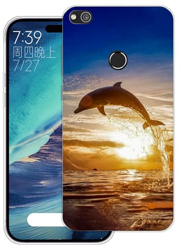 WUACYEAMING Hülle für Huawei P8 Lite 2017/P9 Lite 2017,Weiche Silikon Muster TPU Bumper Stoßfest Schutzhülle Transparent Mädchen mit Cover HandyHülle case Pattern-(Delphin)