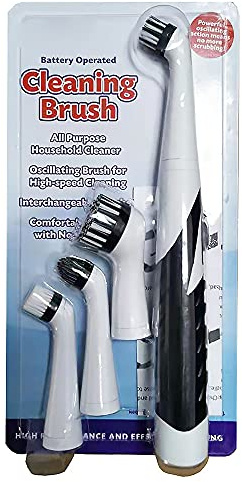 Electric Cleaning Brush with Replacement Heads Automatic Household Combi Scrubber Turbo Cleaner for Kitchen, Bathroom, Living Room(Black and White)