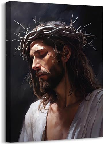 GLOKAKA Jesus Christus Dornenkrone Wandkunst Religiöse Leinwand Druck Wanddekoration Malerei Jesus Porträt Bild Poster für Küche Wohnzimmer Schlafzimmer Wohnkultur Christliches Geschenk