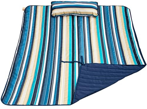 Lazy Daze Hängemattenauflage für 2 Personen mit Kissen, doppeltes Polyester, gesteppt, 198,1 x 139,7 cm, Ersatzpolster für Seilhängematte, blaue Streifen