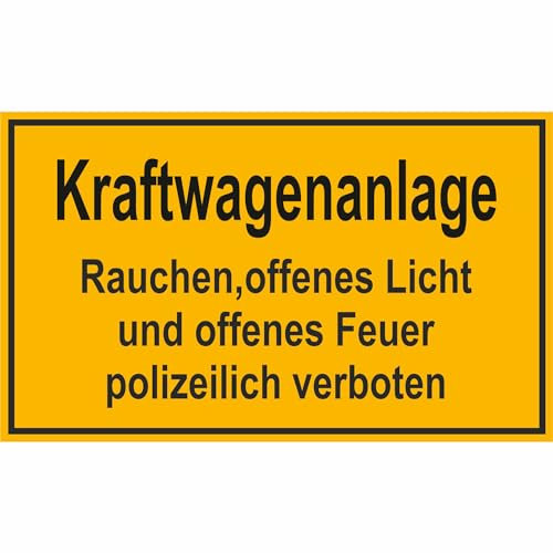 Indigos UG - 3mm Aluverbundplatte - Kraftwagenanlage Rauchen,offenes Licht und.. Hinweisschild 25x15 cm - Warnung - Sicherheit - Hotel, Firma, Haus