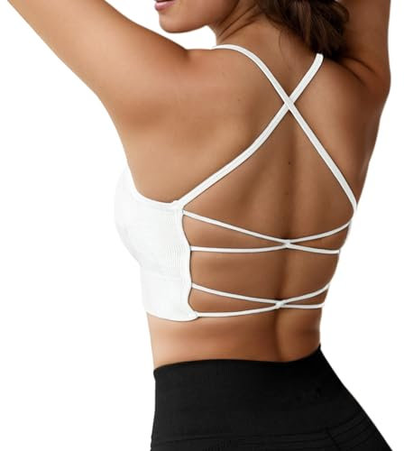 Zhiaek Reggiseno Sportivo Donna Imbottito Push up Bustier Senza Schienale Cinghie Incrociate Bralette Yoga Top per Fitness Jogging Gym Pilates S-L