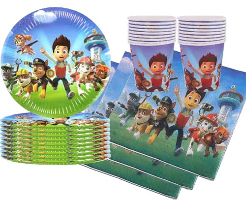 Kindergeburtstag-Geschirrset Puppy Patrol mit 10 Tellern, 10 Tassen und 20 Servietten Für Kinder Geburtstag Party Dekoration für Mädchen