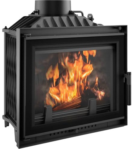 KRATKI Caminetto a legna in ghisa ANTEK 12 kW - Vetro ceramico autopulente resistente fino a 660°C, Spessore 8 mm - Cassetto cenere, parascintille e regolazione aria manuale - certificato Ecodesign