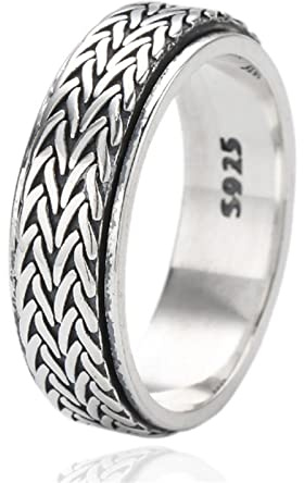 Keltischer Knotenring aus 925er Sterlingsilber für Männer und Frauen, Gothic Vintage Swivel Braided Knot Ring,Silber,8