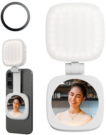 SMALLRIG Lampe Selfie Magnétique pour iPhone, Lampe de Téléphone avec Miroir, Fixation Instantanée pour MagSafe, pour Selfies, Vidéoconférence, Vibe P48 Blanc - 4933